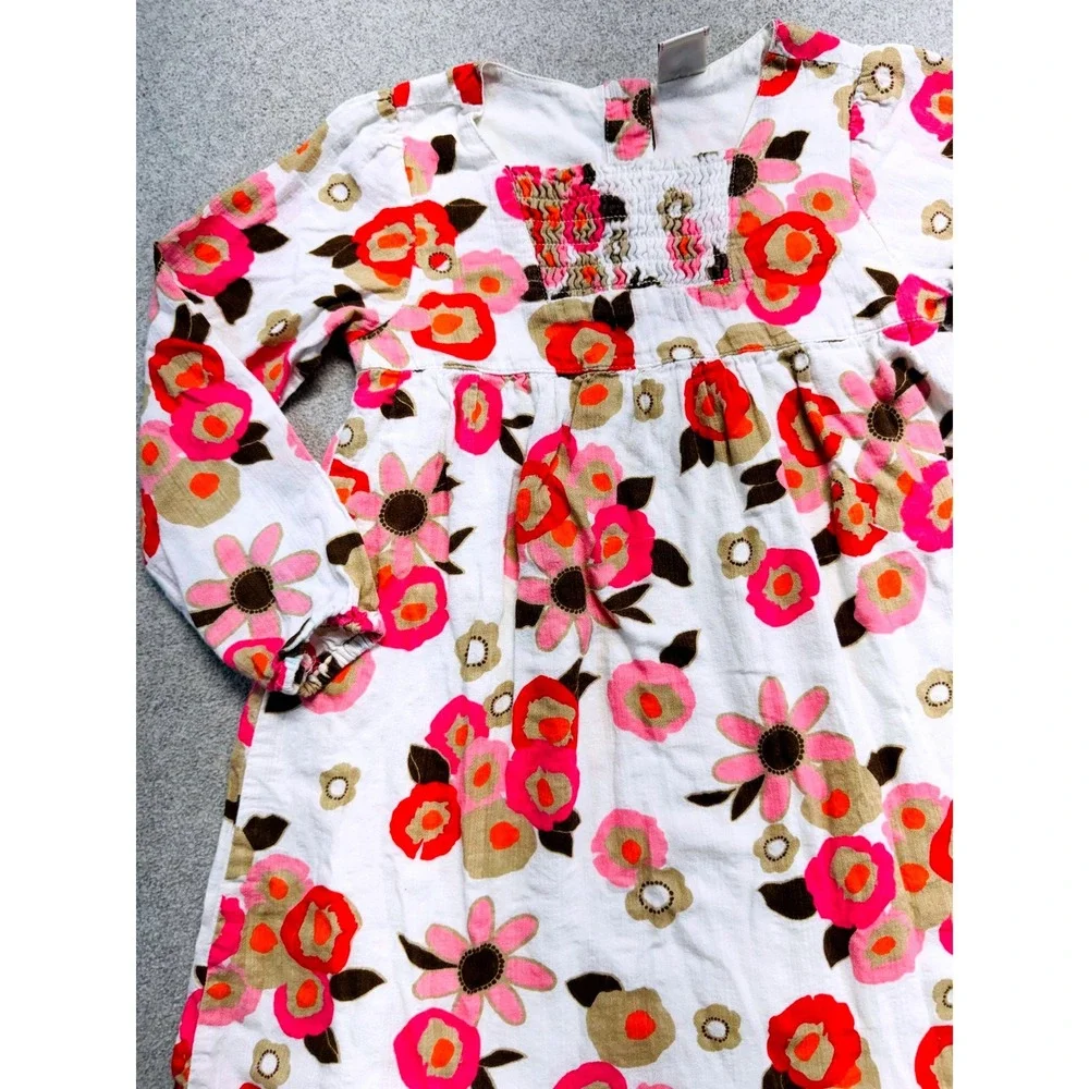 Old Navy Floral Dress Kid 4T White Pink Corduroy Smocked Long Sleeve Boho School
